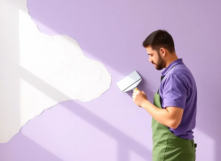 Application d'un enduit décoratif à la lisseuse sur un mur